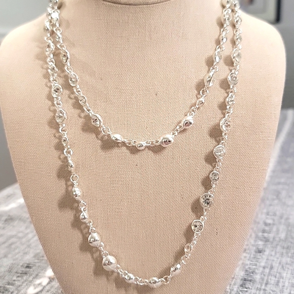 Chicos Silver Tone Glass Necklace 40"